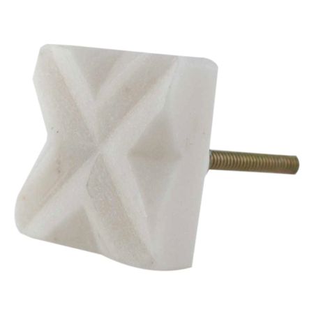 White Square Cross Cut Marble Stone Cabinet Knobs